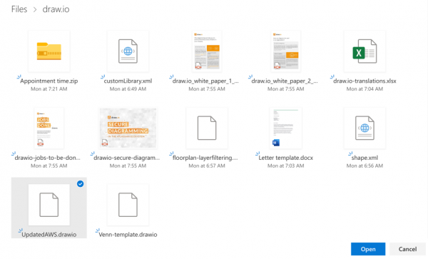在One Drive选择器中选择一个文件，以使用Jira的Diagram Viewer应用程序将其嵌入
